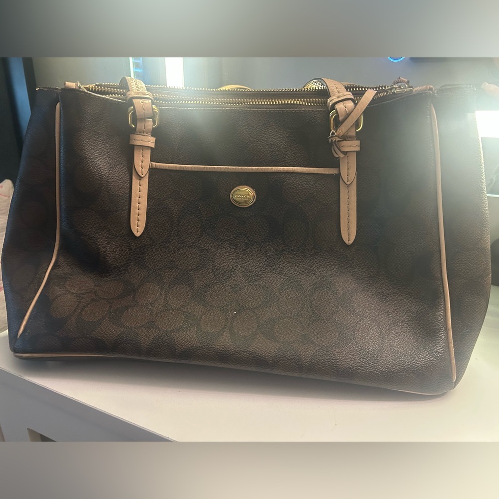Coach Brown and Tan Signature Tote